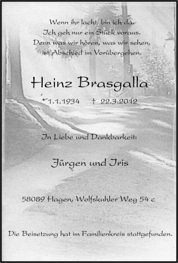 Traueranzeige von Heinz Brasgalla von Tageszeitung