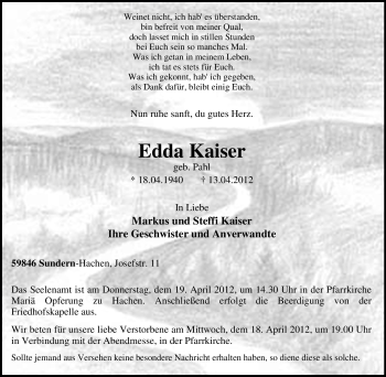 Traueranzeige von Edda Kaiser von Tageszeitung