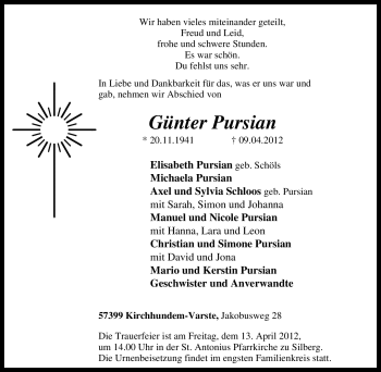 Traueranzeige von Günter Pursian von Tageszeitung