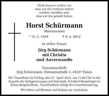 Traueranzeige von Horst Schürmann von Tageszeitung