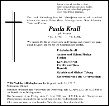 Traueranzeige von Paula Krull von Tageszeitung