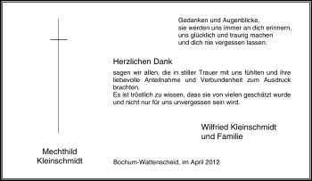 Traueranzeige von Mechthild Kleinschmidt von Tageszeitung