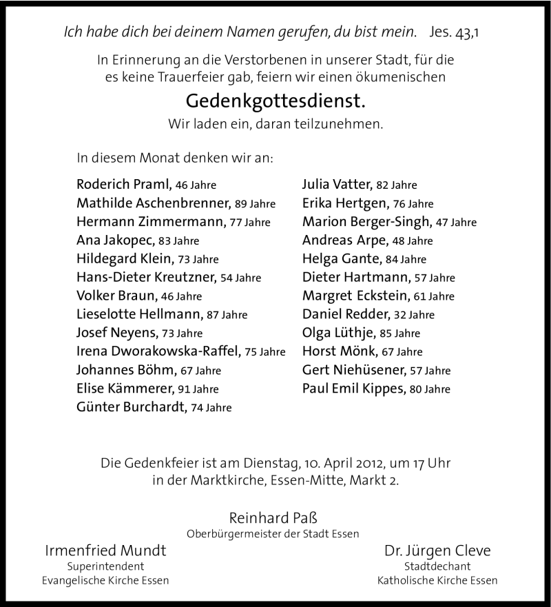  Traueranzeige für Hildegard Klein vom 07.04.2012 aus Tageszeitung