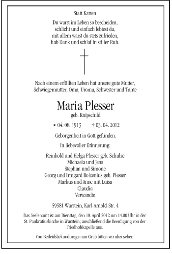 Traueranzeige von Maria Plesser von Tageszeitung