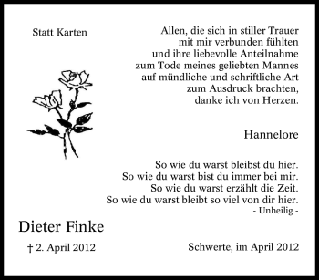 Traueranzeige von Dieter Finke von Tageszeitung
