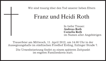 Traueranzeige von Franz Roth von Tageszeitung