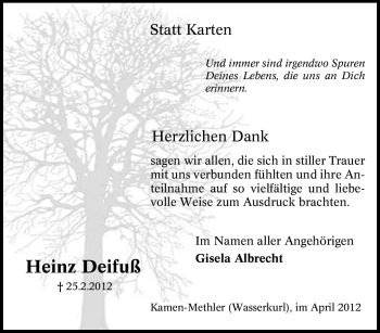 Traueranzeige von Heinz Deifuß von Tageszeitung