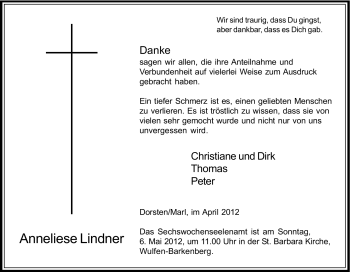 Traueranzeige von Anneliese Lindner von Tageszeitung