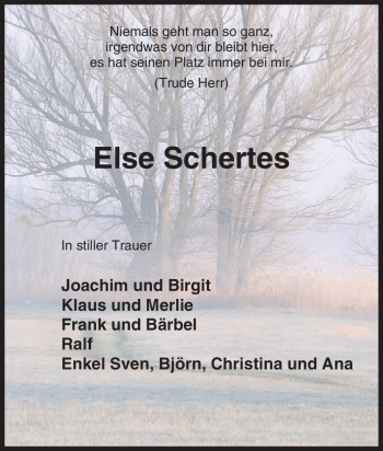 Traueranzeige von Else Schertes von Tageszeitung