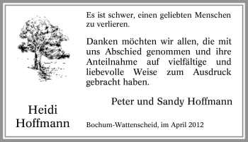 Traueranzeige von Heidi Hoffmann von Tageszeitung