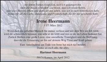 Traueranzeige von Irene Heermann von Tageszeitung