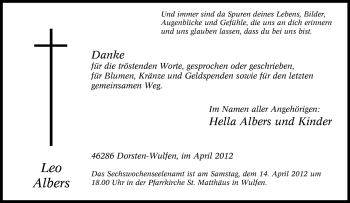Traueranzeige von Leo Albers von Tageszeitung