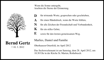 Traueranzeige von Bernd Gertz von Tageszeitung