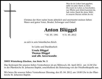 Traueranzeige von Anton Büggel von Tageszeitung