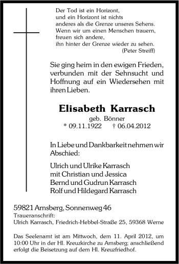 Traueranzeige von Elisabeth Karrasch von Tageszeitung