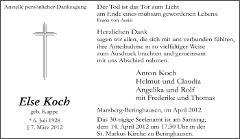 Traueranzeige von Else Koch von Tageszeitung