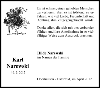 Traueranzeige von Karl Narewski von Tageszeitung