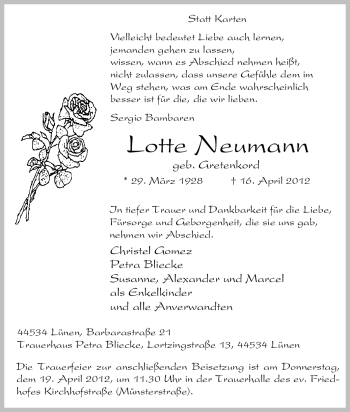 Traueranzeige von Lotte Neumann von Tageszeitung