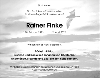 Traueranzeige von Rainer Finke von Tageszeitung