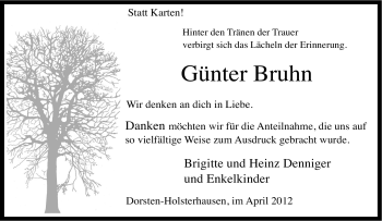 Traueranzeige von Günter Bruhn von Tageszeitung