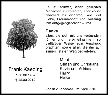 Traueranzeige von Frank Kaeding von Tageszeitung