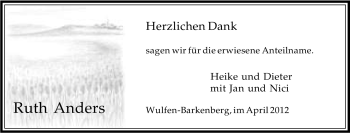 Traueranzeige von Ruth Anders von Tageszeitung