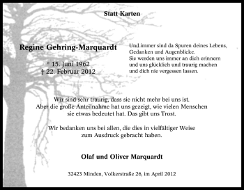 Traueranzeige von Regine Gehring-Marquardt von Tageszeitung