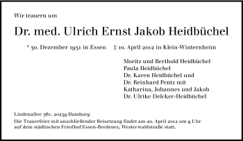 Traueranzeige von Ulrich Ernst Jakob Heidbüchel von Tageszeitung