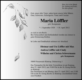 Traueranzeige von Maria Löffler von Tageszeitung