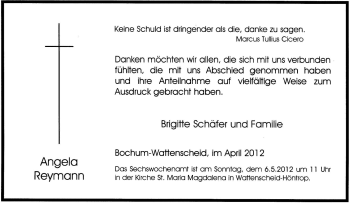 Traueranzeige von Angela Reymann von Tageszeitung