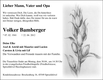 Traueranzeige von Volker Bamberger von Tageszeitung