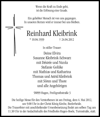 Traueranzeige von Reinhard Kleibrink von Tageszeitung