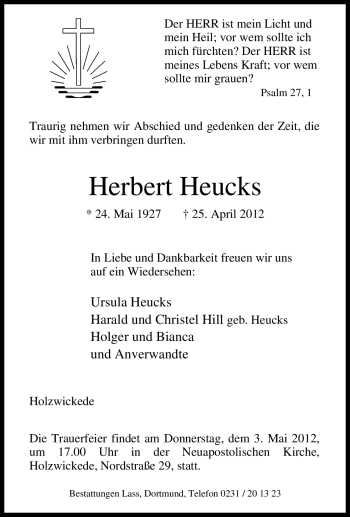 Traueranzeige von Herbert Heucks von Tageszeitung