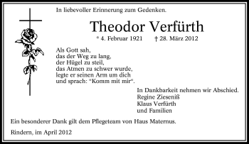 Traueranzeige von Theodor Verfürth von Tageszeitung