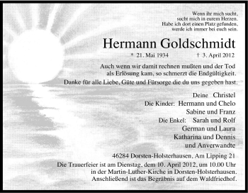 Traueranzeige von Hermann Goldschmidt von Tageszeitung