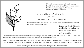 Traueranzeige von Christine Ziebarth von Tageszeitung