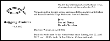 Traueranzeige von Wolfgang Neuhaus von Tageszeitung