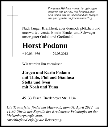 Traueranzeige von Horst Podann von Tageszeitung