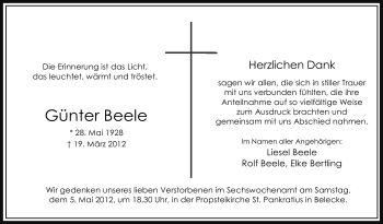 Traueranzeige von Günter Beele von Tageszeitung