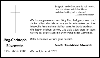 Traueranzeige von Jörg-Christoph Büxenstein von Tageszeitung