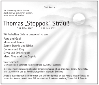 Traueranzeige von Thomas Strauß von Tageszeitung