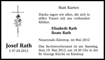 Traueranzeige von Josef Rath von Tageszeitung