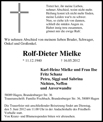 Traueranzeige von Rolf-Dieter Mielke von Tageszeitung