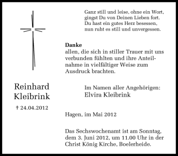 Traueranzeige von Reinhard Kleibrink von Tageszeitung