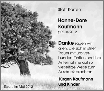Traueranzeige von Hanne-Dore Kaufmann von Tageszeitung