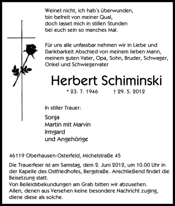 Traueranzeige von Herbert Schiminski von Tageszeitung