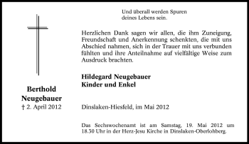 Traueranzeige von Berthold Neugebauer von Tageszeitung