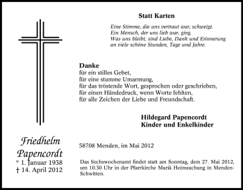 Traueranzeige von Friedhelm Papencordt von Tageszeitung