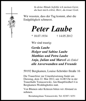 Traueranzeige von Peter Laube von Tageszeitung