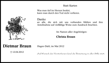 Traueranzeige von Dietmar Braun von Tageszeitung